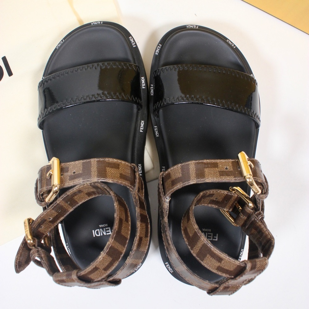 Fendi FF Logo Chunky Platform Leather Sandals Authentic - Picture 3 of 9